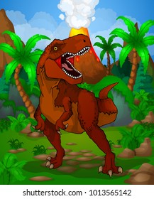 Cute cartoon tyrannosaur. Isolated illustration of a cartoon dinosaur.