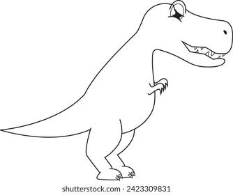 Cute cartoon Tyrannosaurus Rex, black and white dinosaur illustration.