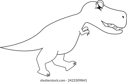 Cute cartoon Tyrannosaurus Rex, black and white dinosaur illustration.