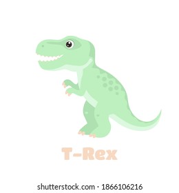 Cute cartoon tyrannosaurus rex isolated on white. Funny vector dinosaur. T-rex. Simple flat illustration.