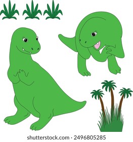 Cute cartoon tyrannosaurus. Set of vector illustrations in cartoon style