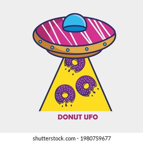 Cute Cartoon ufo donut alien space food. Food and Drink Cartoon Flat Style Icon illustration Premium Vector Logo