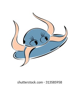 Cute cartoon UFO, illustration for Halloween