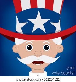 Cute cartoon Uncle Sam U.S. election card in vector format.