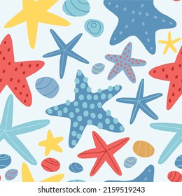 Cute cartoon undersea world. Deep Ocean or sea  with  sea star. Vector seamless pattern