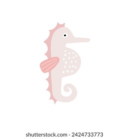 Cute cartoon undersea world. Deep Ocean or sea with sea horse, seashells, stars, aquatic plants. Vector illustration in flat style	
