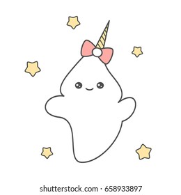 cute cartoon unicorn baby ghost vector illustration