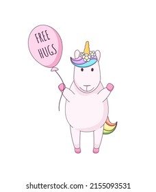 Cute cartoon unicorn with balloon