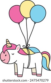 Cute cartoon unicorn with balloons
