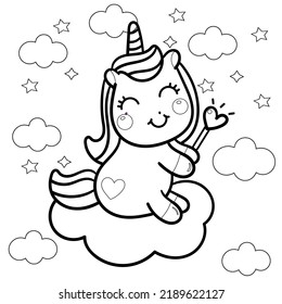Cute cartoon unicorn. Black and white vector unicorn  illustration for coloring book for kids