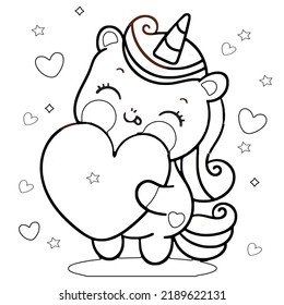 Cute cartoon unicorn. Black and white vector unicorn  illustration for coloring book for kids