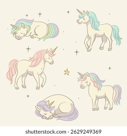 Cute Cartoon Unicorn Character Vector Illustration