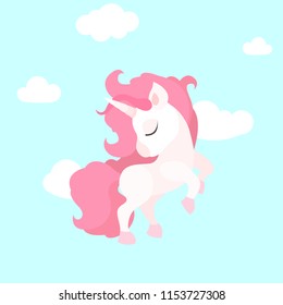 Cute Cartoon Unicorn Clouds On Blue Stock Vector (Royalty Free ...