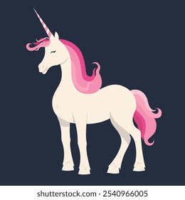 Un lindo unicornio de dibujos animados con una melena colorida y un cuerno brillante sobre un fondo caprichoso. Perfecto para libros infantiles, decoración infantil y Mercancía mágica.