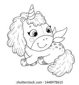 Cute cartoon unicorn. Coloring book page for children