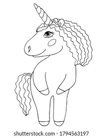 Cute cartoon Unicorn for coloring book or page. Isolated line unicorn.