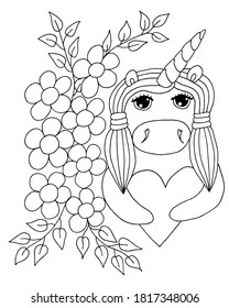 Cute cartoon Unicorn for coloring book or page. Isolated line unicorn. Unicor coloring sheet.