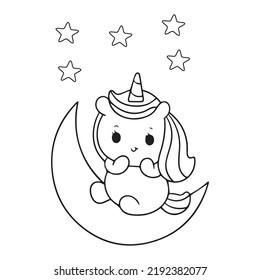 Cute cartoon unicorn, Unicorn coloring page, Animal coloring book. Animals outline, Child illustration of unicorn vector. Children's background Magic pony. Sketch animals