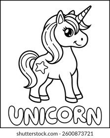 Cute Cartoon Unicorn Coloring Page for Kids