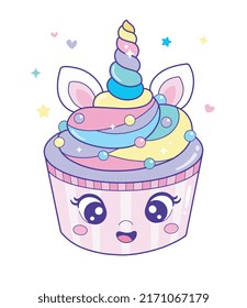 Cute Cartoon Unicorn Cupcake illustration