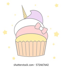cute cartoon unicorn cupcake vector illustration