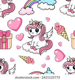 Cute cartoon unicorn, decorative element on pastel background. style for kids Baby Fabric Designs, Wallpaper, Gift Wrapping Paper