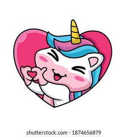 Caricatura corta, expresión de unicornio sobre el fondo del amor