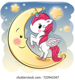 Cute Cartoon Unicorn Girl On The Moon