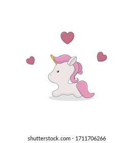 Cute Cartoon Einhorn mit Herzen. Vektorillustration