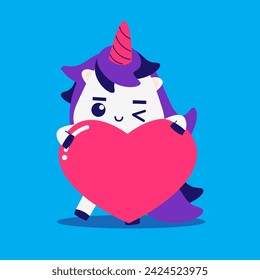 Cute Cartoon Unicorn Holding a Heart