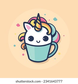 Cute cartoon unicorn horse coffee cup logo, vector illustration