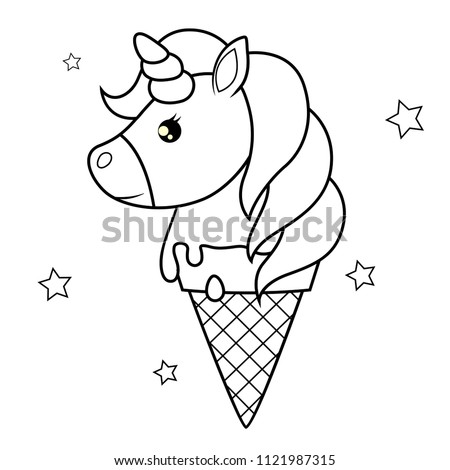 Download Cute Cartoon Unicorn Ice Cream Black Stock Vector (Royalty ...