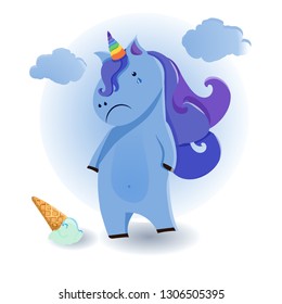 Cute cartoon. Unicorn illustration. animal image. Funny vector card