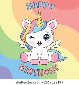 "Cute cartoon unicorn. Children’s illustrations, nursery decor, invitations, greeting cards. A hand-drawn pony with a golden horn.
"