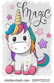 Cute Cartoon Unicorn isolated on a gray background