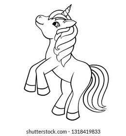 Cute Cartoon Unicorn isolated on white background. Vector illustration for coloring books
