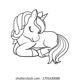 Cute Cartoon Unicorn isolated on white background. Vector illustration for coloring books