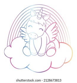 Cute Cartoon Unicorn isolated on white background. Vector illustration for coloring books