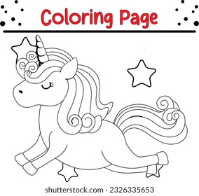 Cute Cartoon Unicorn isolated on white background. Vector illustration for coloring books