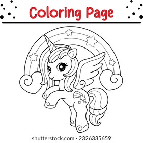 Cute Cartoon Unicorn isolated on white background. Vector illustration for coloring books