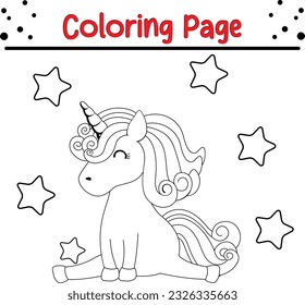 Cute Cartoon Unicorn isolated on white background. Vector illustration for coloring books