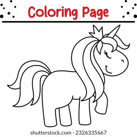 Cute Cartoon Unicorn isolated on white background. Vector illustration for coloring books