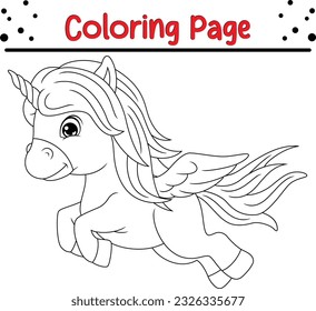 Cute Cartoon Unicorn isolated on white background. Vector illustration for coloring books