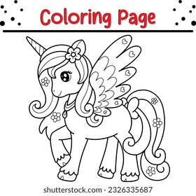 Cute Cartoon Unicorn isolated on white background. Vector illustration for coloring books