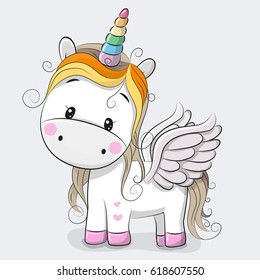 Cute Cartoon Unicorn isolated on a gray background