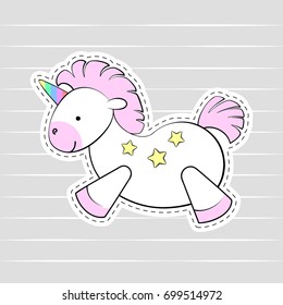 Cute cartoon unicorn isolated on grey background.