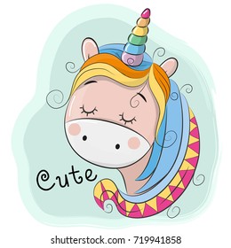 Cute Cartoon Unicorn isolated on a blue background