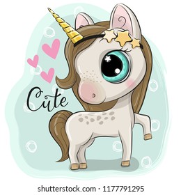 Cute Cartoon Unicorn on a blue background