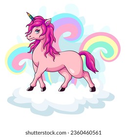 Cute cartoon unicorn on a cloud