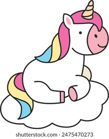 Cute cartoon unicorn on cloud